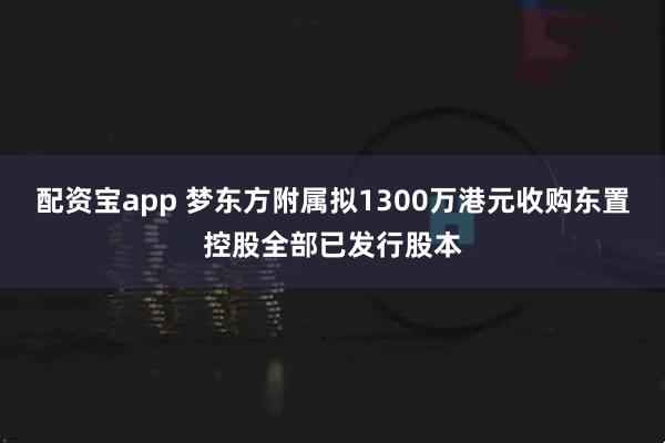 配资宝app 梦东方附属拟1300万港元收购东置控股全部已发行股本